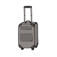 suitcase on wheels doodle icon, vector color illustration