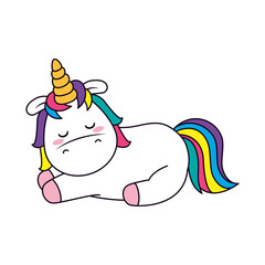 icon of cute unicorn sleeping, line and fill style