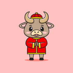 cute little ox wear chinese costume