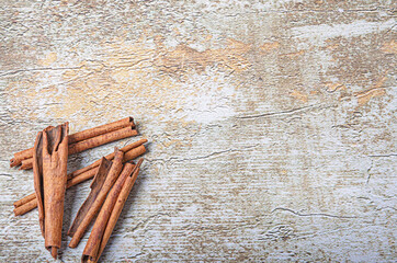 cinnamon on rustic background