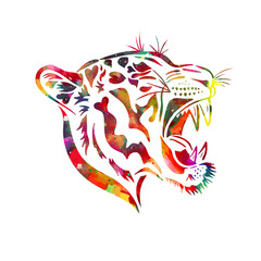 Tiger multicolored profile. Graphic head. Symbol of 2022. Vector illustration