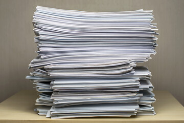 bundles bales of paper documents. stacks packs pile on the desk in the office