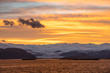 Sunset in Hornafjordur bay in south Iceland
