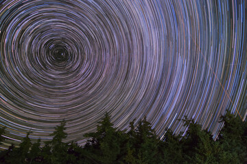 Long exposure timelapse night sky and star trails over Prince Edward Island national park