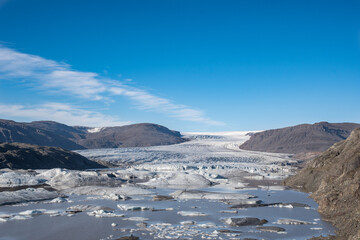Hoffellsjokull glacier and lagoon, part of Vatnajokull national park in Iceland