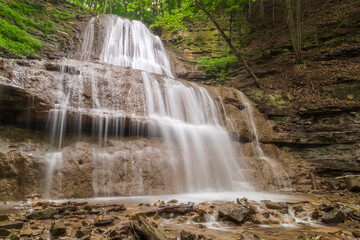 Long exposure of Sherman Falls, a curtain waterfall found in Ancaster Heights, near Hamilton in Ontario, Canada.