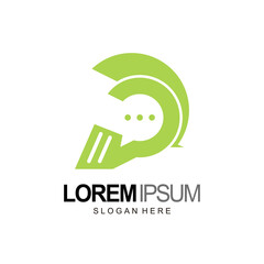 spartan chat logo, spartan and chat, combination logo with flat green color style