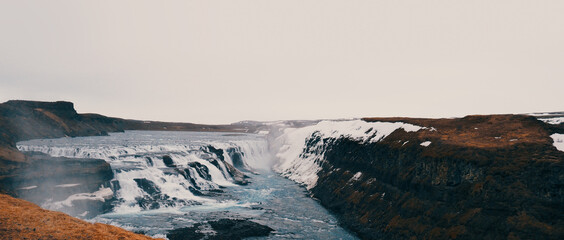 Gullfoss, waterfall located in the canyon of the Hvítá river in southwest Iceland.