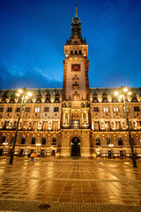 Naklejka premium Hamburg City Hall at night - travel photography
