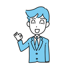 イラスト素材：オーケーサインするビジネスマン