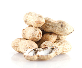 Peanuts on white background