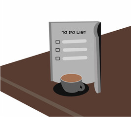 To-do list, tasks for day with morning coffee on table. Bullet journal or diary. Planning and design concept. Minimal style. 