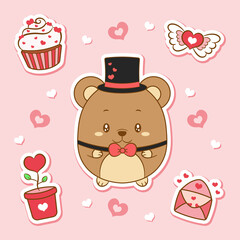 happy valentines day cute baby teddy bear drawing stickers