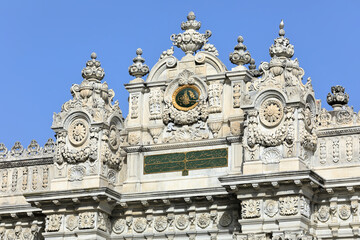 Dolmabahce Palace. Exterior facade of the Gate of Treasury. Istanbul, Turkey.