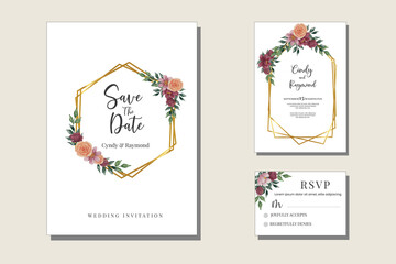 Obraz na płótnie Canvas Floral Watercolor Wedding invitation; flowers, leaves, watercolor, isolated on white. Sketched wreath, floral and herbs garland with green, greenery color. Hand drawn Vector Watercolor