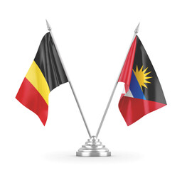 Antigua and Barbuda and Belgium table flags isolated on white 3D rendering 