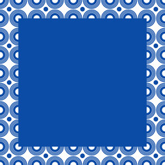 Blue background with framing of circle repletion pattern. Template for fabric and background
