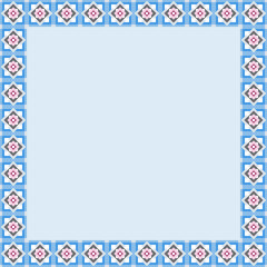 Light blue background with repletion pattern of geometric square. Template for fabric and background