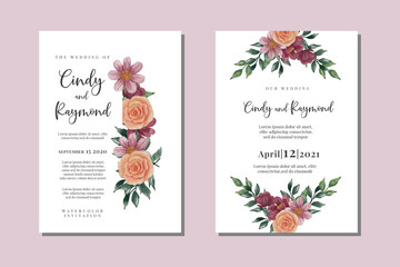 Fototapeta na wymiar Floral Watercolor Wedding invitation; flowers, leaves, watercolor, isolated on white. Sketched wreath, floral and herbs garland with green, greenery color. Hand drawn Vector Watercolor