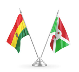 Burundi and Bolivia table flags isolated on white 3D rendering 