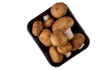 Brown whole mushrooms isolated on white background.
