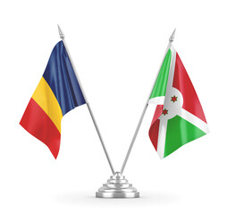 Burundi and Chad table flags isolated on white 3D rendering 