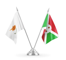 Burundi and Cyprus table flags isolated on white 3D rendering