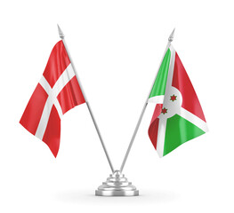 Burundi and Denmark table flags isolated on white 3D rendering