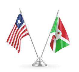 Burundi and Liberia table flags isolated on white 3D rendering
