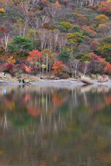 赤城山・小沼の紅葉そして見事な鏡面反射