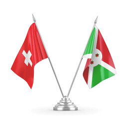 Burundi and Switzerland table flags isolated on white 3D rendering