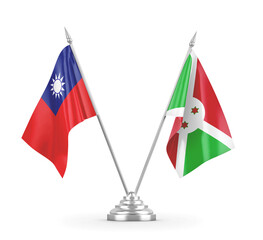 Burundi and Taiwan table flags isolated on white 3D rendering