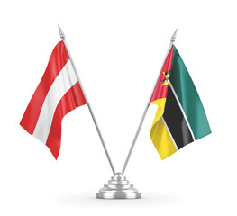 Mozambique and Austria table flags isolated on white 3D rendering 