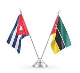 Mozambique and Cuba table flags isolated on white 3D rendering