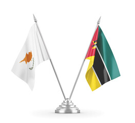 Mozambique and Cyprus table flags isolated on white 3D rendering