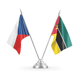 Mozambique and Czech Republic table flags isolated on white 3D rendering