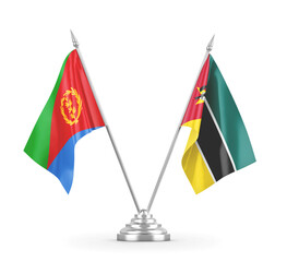 Mozambique and Eritrea table flags isolated on white 3D rendering