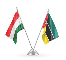 Mozambique and Hungary table flags isolated on white 3D rendering