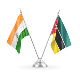 Mozambique and India table flags isolated on white 3D rendering