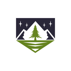 Obraz premium Night mountain pine, emblem badge logo template