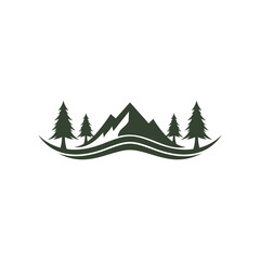 Evergreen mountain pine, hill landscape logo template with simple flat logo style in green color