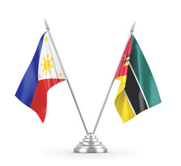 Mozambique and Philippines table flags isolated on white 3D rendering