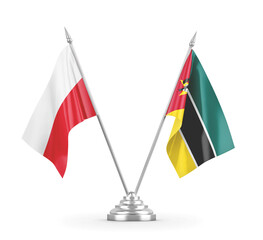 Mozambique and Poland table flags isolated on white 3D rendering