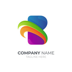 Initial letter B business logo with 3d gradient colorful style. Modern B logo with swoosh shape