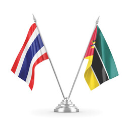 Mozambique and Thailand table flags isolated on white 3D rendering