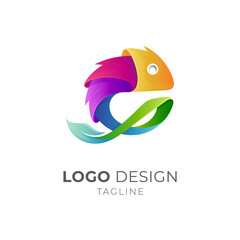 Colorful chameleon logo with leaf shape. Modern lizard gecko 3d gradient vibrant color