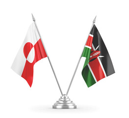 Kenya and Greenland table flags isolated on white 3D rendering