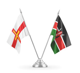 Kenya and Guernsey table flags isolated on white 3D rendering
