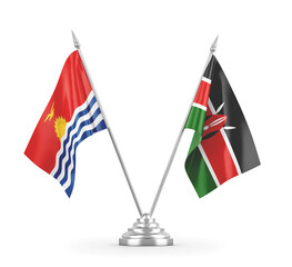Kenya and Kiribati table flags isolated on white 3D rendering