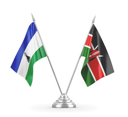 Kenya and Lesotho table flags isolated on white 3D rendering